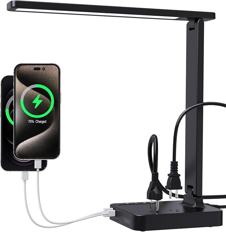 Cozoo Eye-Caring Foldable LED Desk Lamp with USB-C, 2 USB Ports, 2 AC