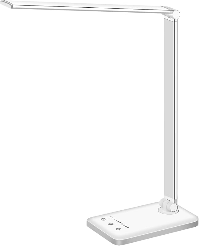 Dimmable LED Desk Lamp with USB Charging Port, 5 Lighting Modes, and T