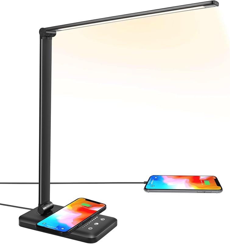 Best LED Desk Lamp with Wireless Charger, USB Port, Dimmable, Eye-Cari