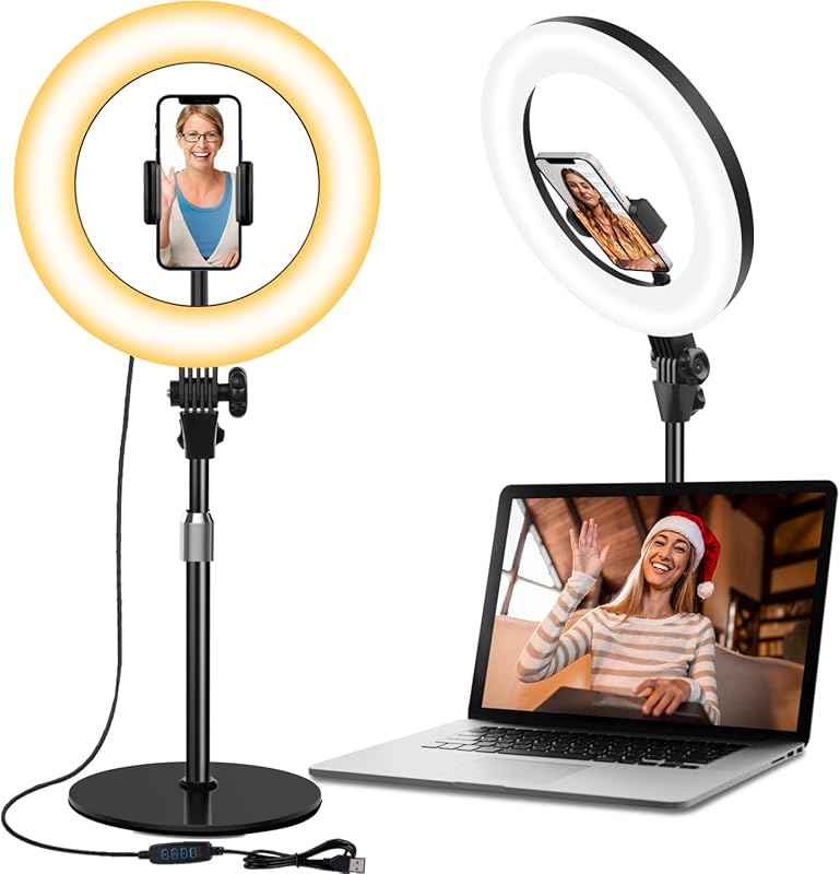 Desk Ring Light with Stand and Phone Holder. Ideal for Zoom Meetings a