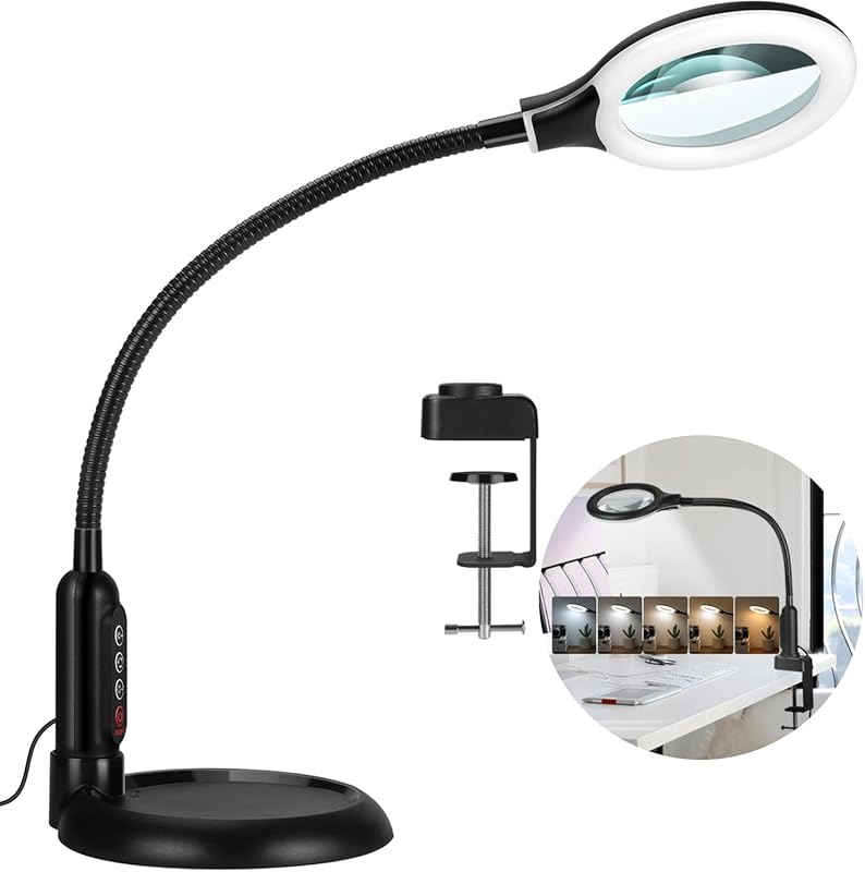 Flexible Gooseneck LED Magnifying Desk Lamp with Clamp for Detailed Mi
