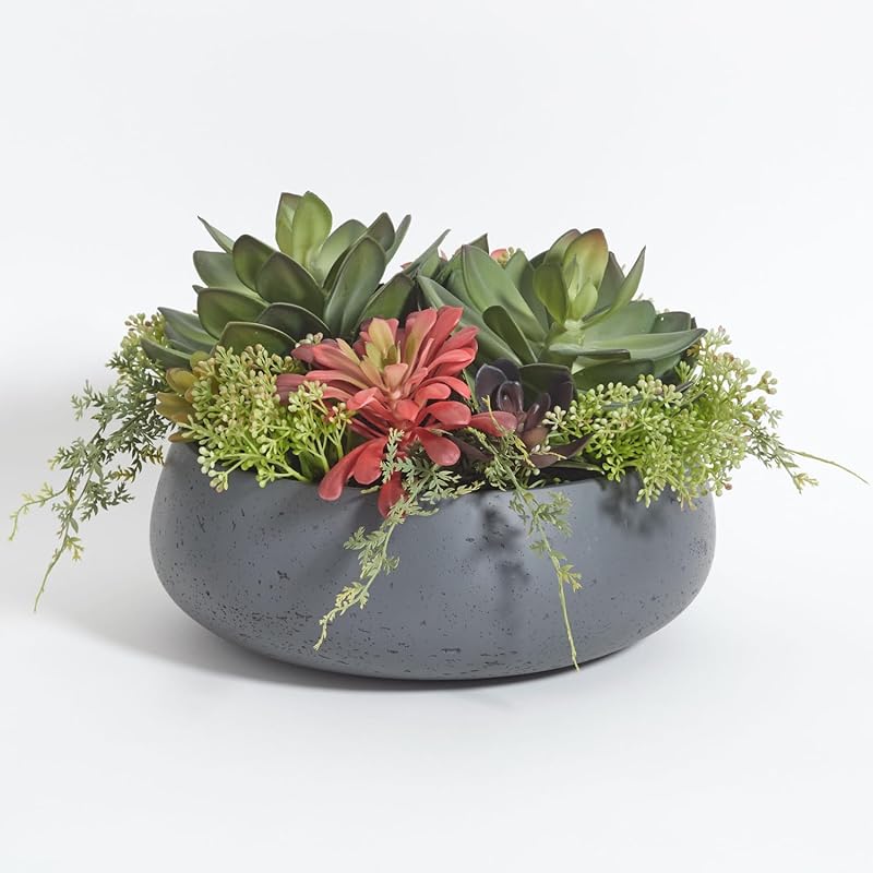 CG Hunter Faux Succulent Arrangement in Grey Planter Pot for Indoor Ho