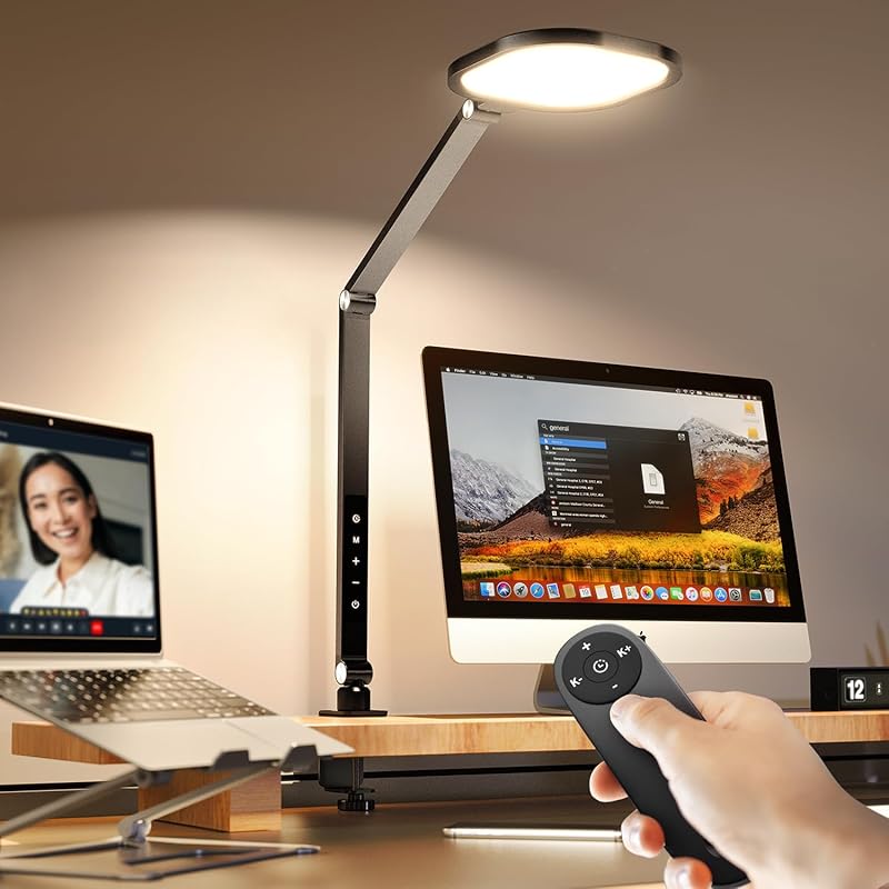 Eye-Caring LED Desk Lamp with Clamp. Dimmable, 3 Colors, 10 Brightness