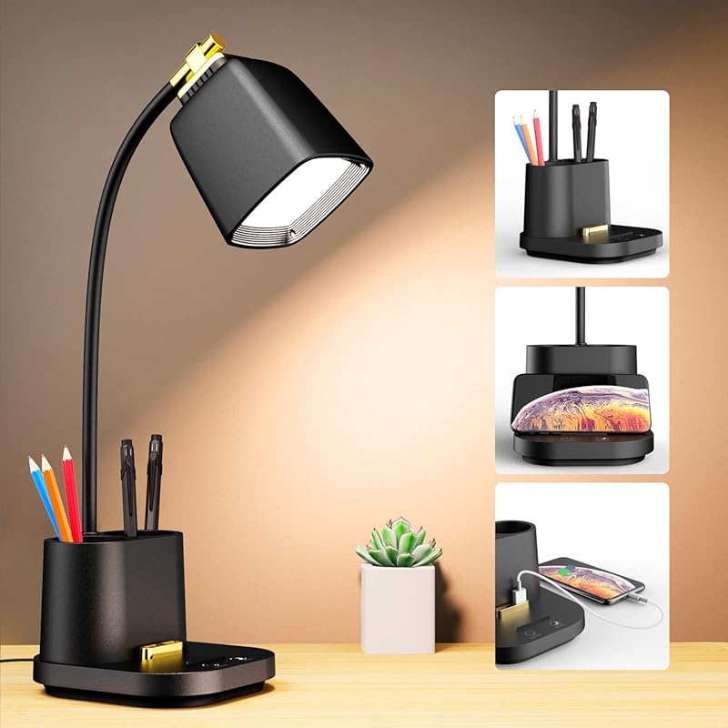 Eye-Caring LED Desk Lamp with USB Charging Port, Touch Control, 3 Colo