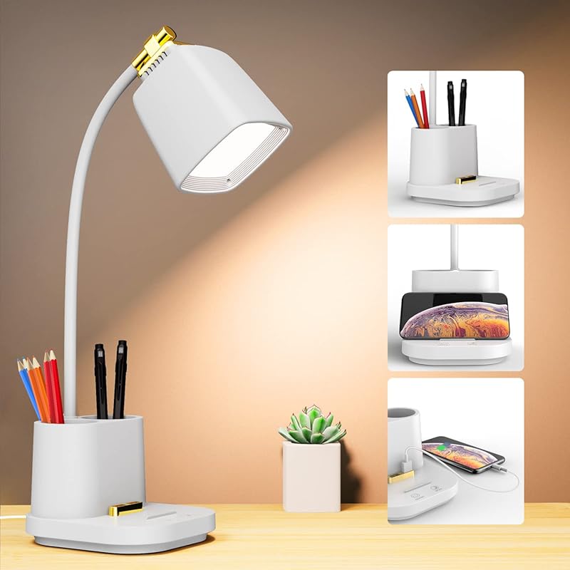 Eye-Caring LED Desk Lamp with USB Charging Port, Touch Control, 3 Colo