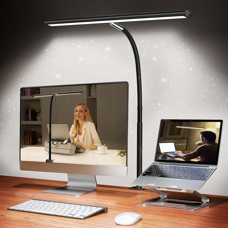 LED Desk Lamp with Clamp: Eye-Caring, Stepless Dimming, Flexible Goose