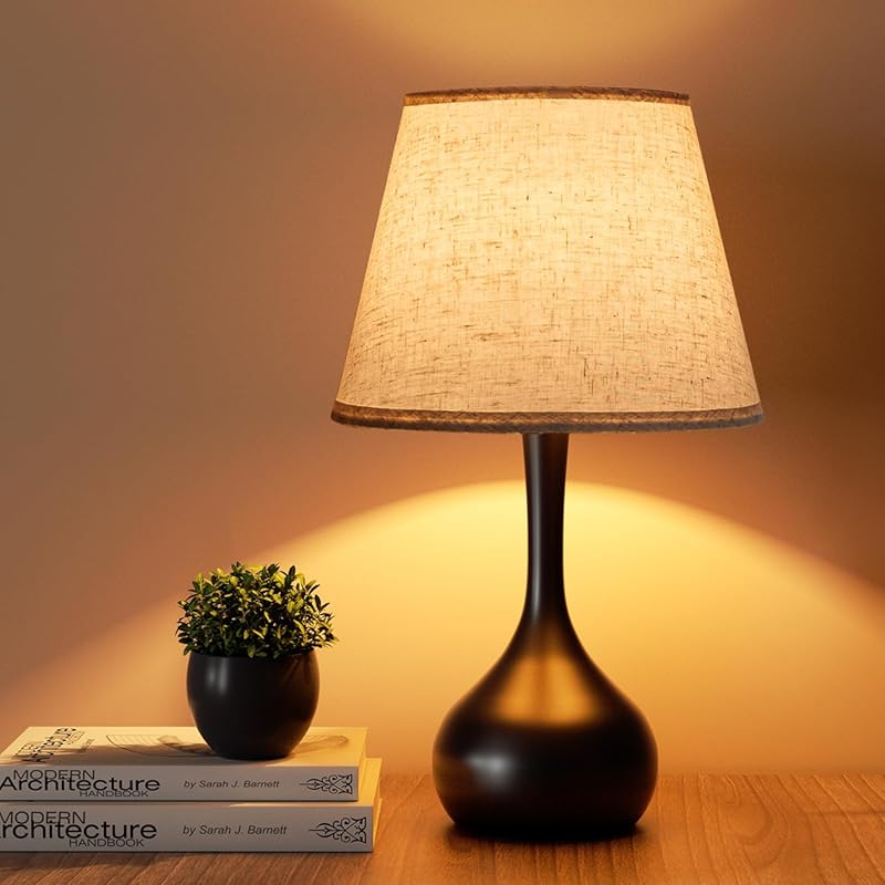 Best Farmhouse Touch Bedside Lamp, 3-Way Dimmable with Fabric Shade fo