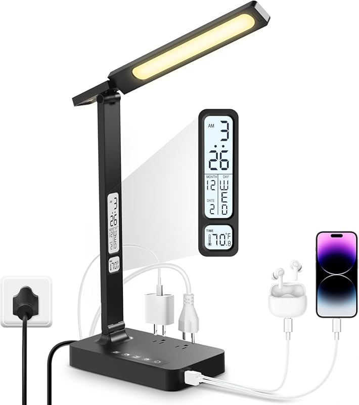 Infiway Eye-Caring LED Desk Lamp with USB-C, USB-A Ports and 2 AC Outl