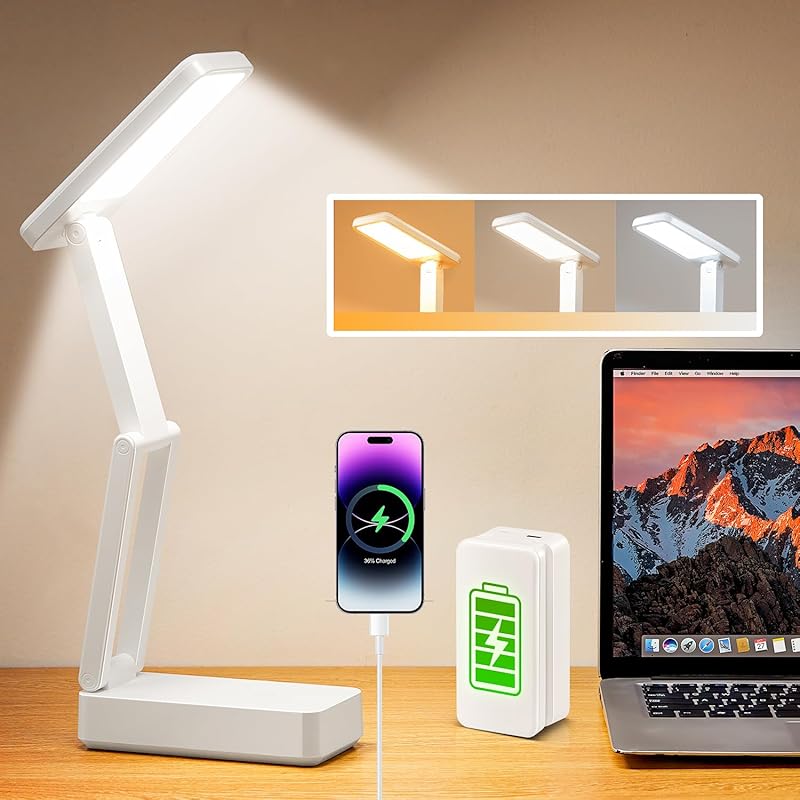 Rechargeable Cordless Desk Lamp, 6000mAh, Dimmable with 3 Colors, USB