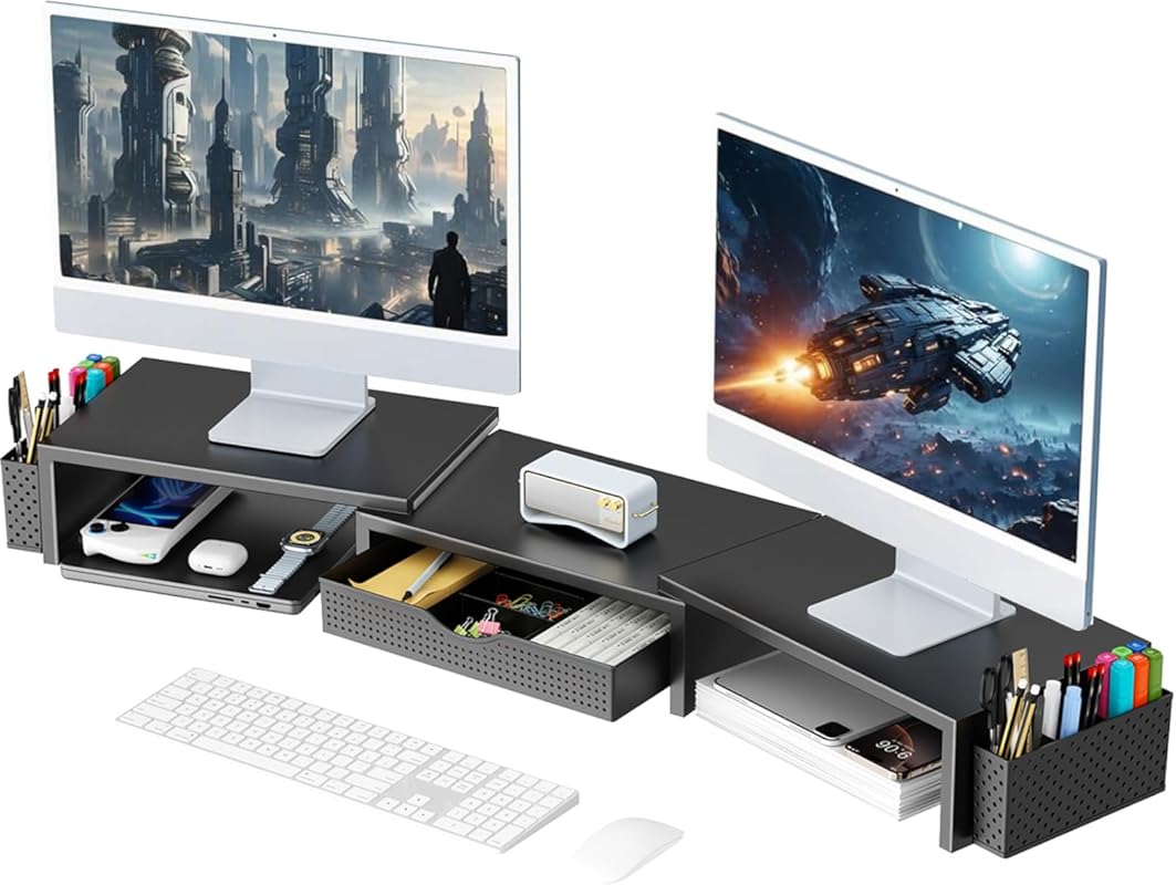 Gianotter Dual Monitor Stand Riser with Integrated Desk Organizer