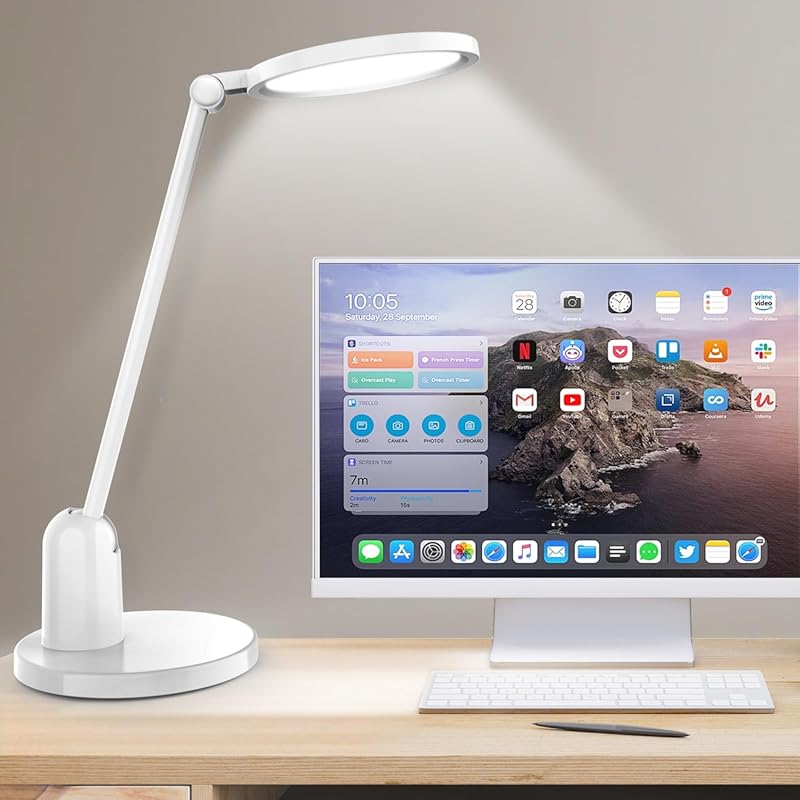 Eye-Caring LED Desk Lamp with Stable Base. Stepless Dimming, 3 Color T