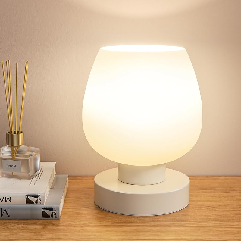 Best Small Touch Table Lamp with White Glass Shade and 3-Way Dimmable 