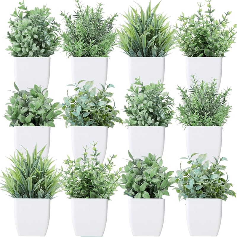 12-Pack Small Artificial Potted Plants