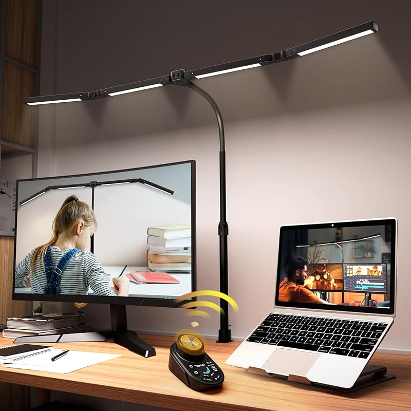 Adjustable LED Desk Lamp with Stepless Dimming, Color Temperature Cont
