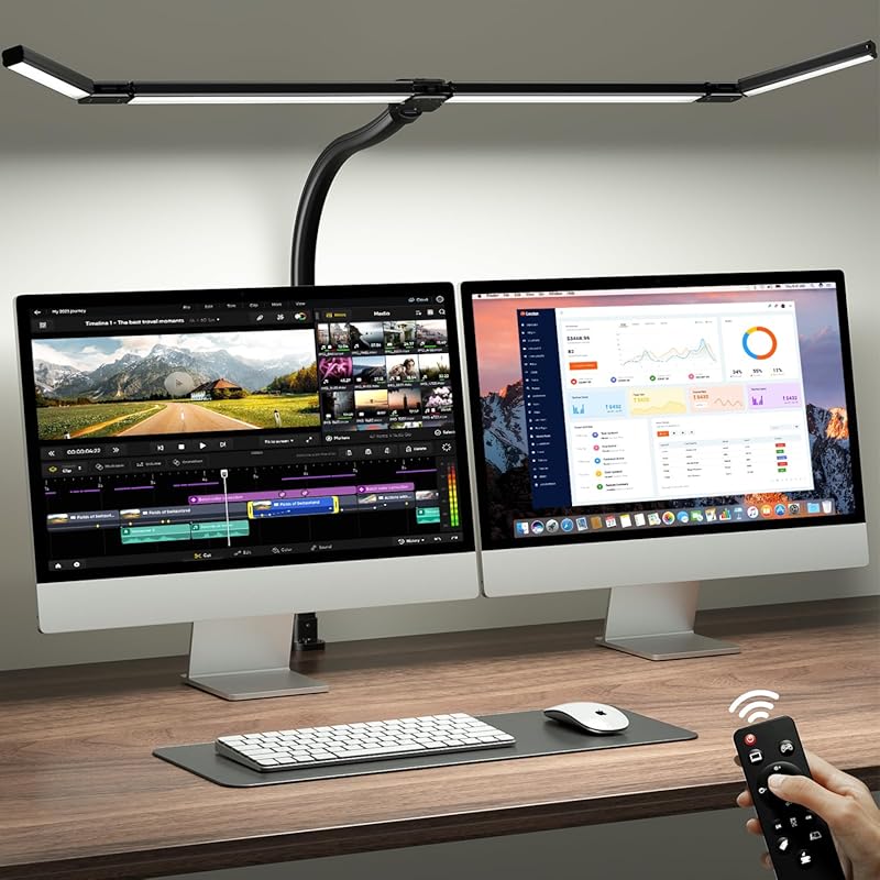 Eye-Caring LED Desk Lamp with Clamp. Architect Design, Remote, Adjusta