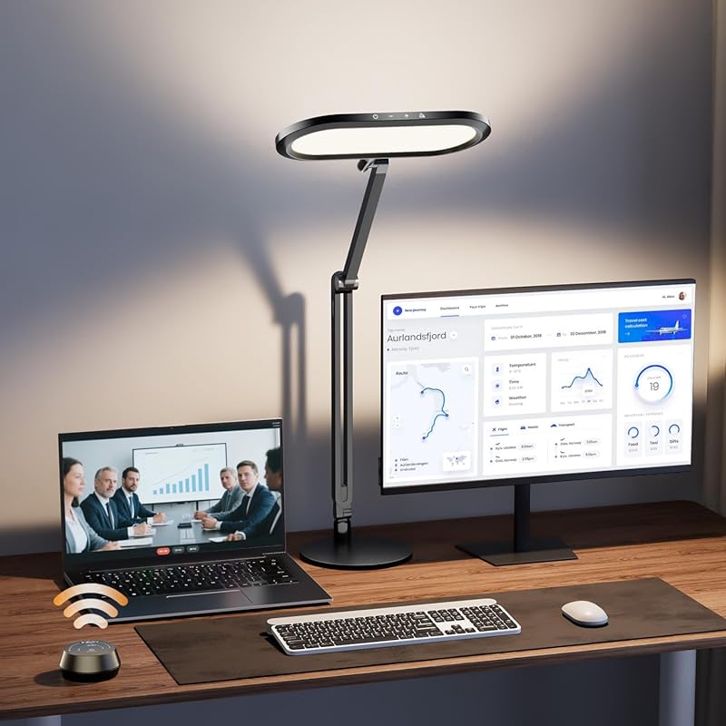 Adjustable LED Desk Lamp with Remote, Stepless Dimming, Color Control,