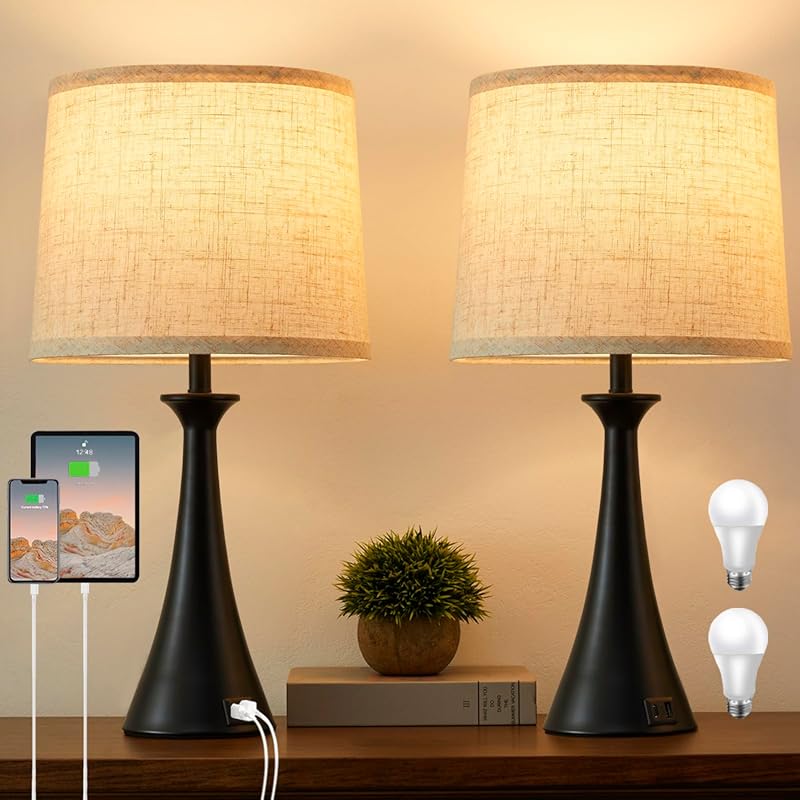 Best Touch Table Lamps (Set of 2) with USB C+A Ports, 3-Way Dimmable L
