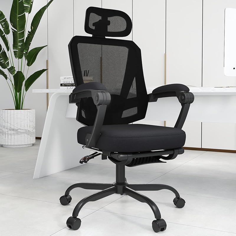 High Back Ergonomic Mesh Desk Chair with Footrest Headrest and Three L