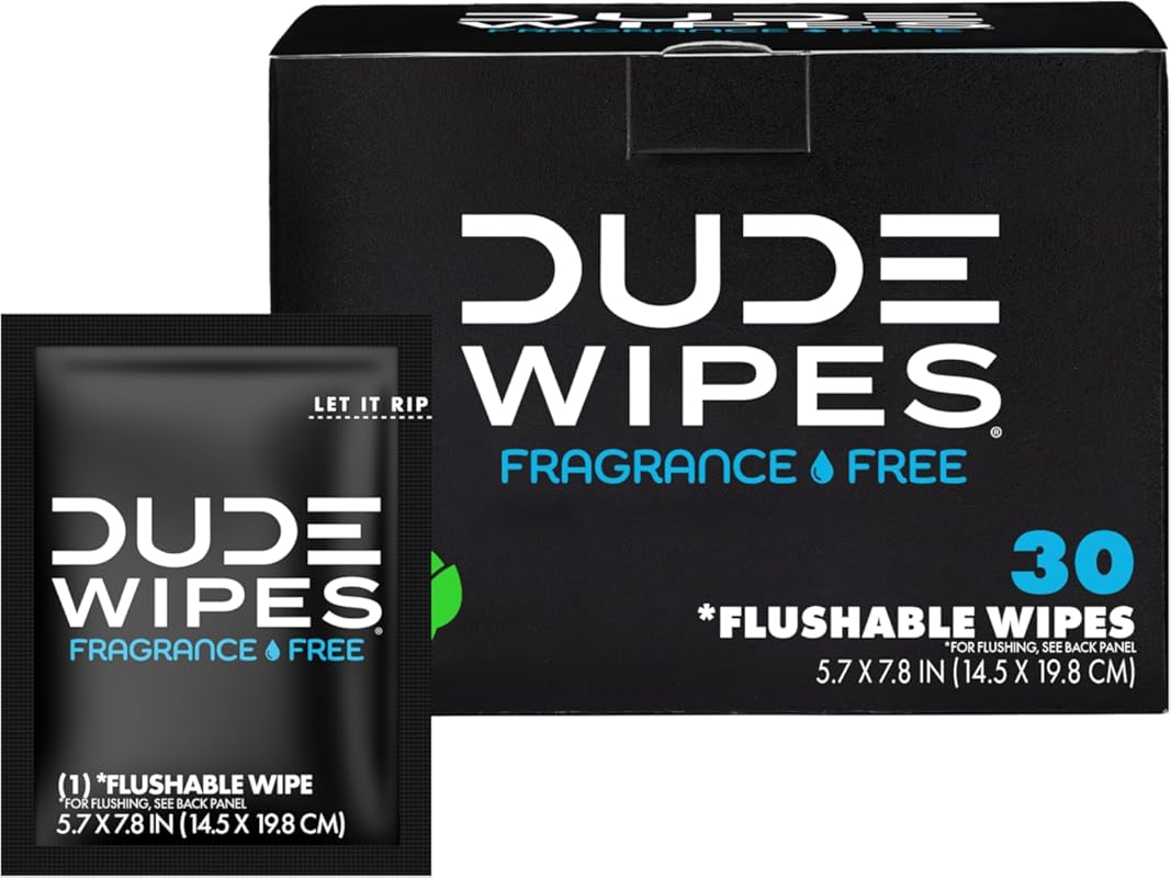 Dude Wipes On-the-Go Flushable Wipes for Men, Unscented Extra Large, I
