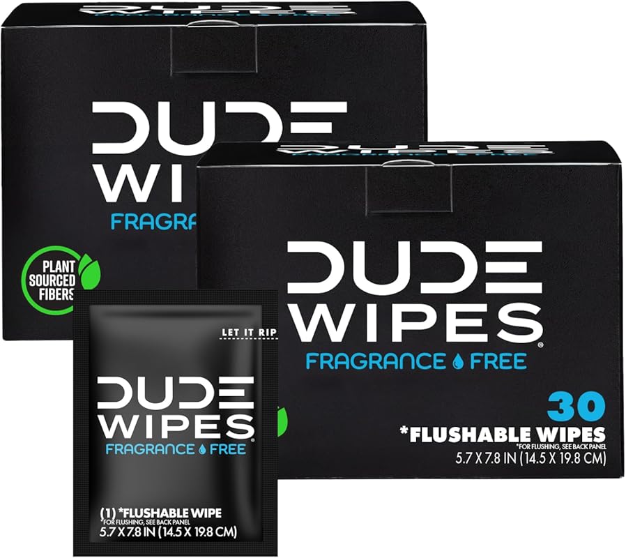 Dude Wipes On-the-Go Flushable Wipes for Men, Unscented Extra Large, I