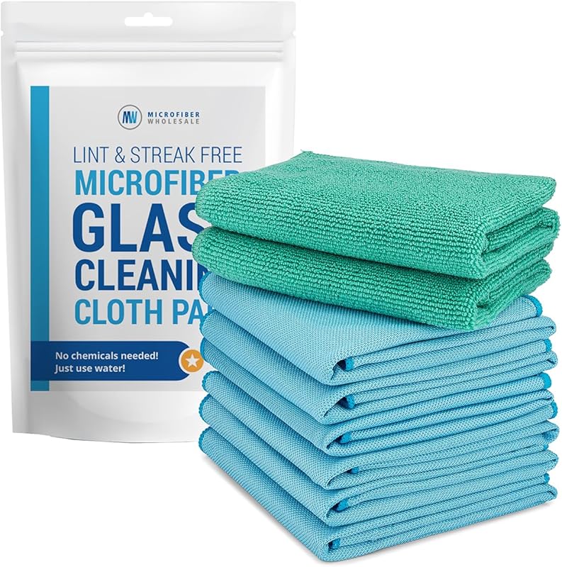 Claro 2-Step Microfiber Glass Cloth Set, 8-Pack Wet and Dry Towels for