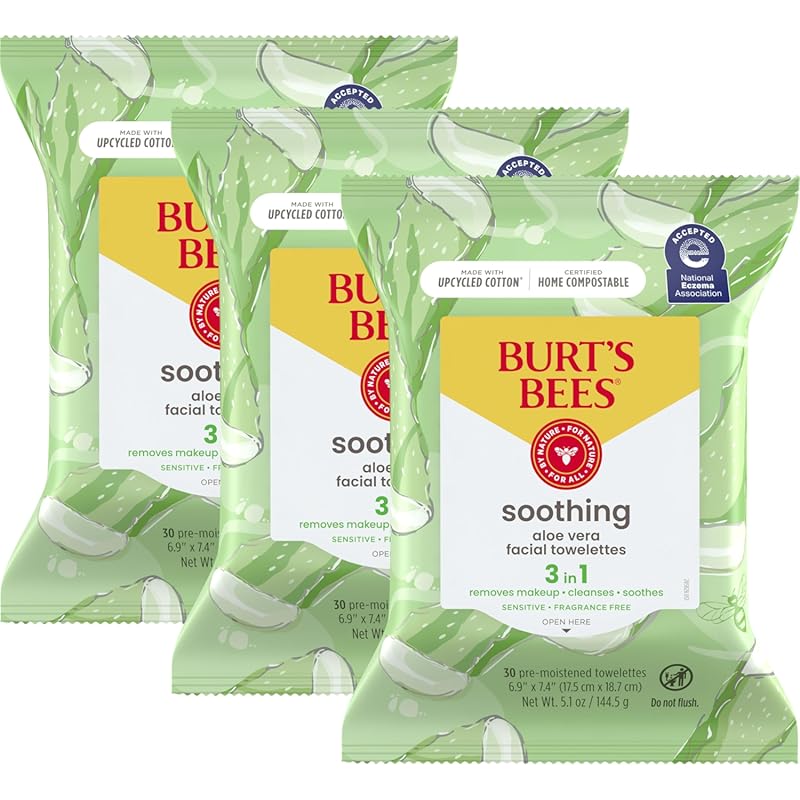Burt’s Bees Aloe Vera Face Wipes for Sensitive Skin, Soothing Makeup R