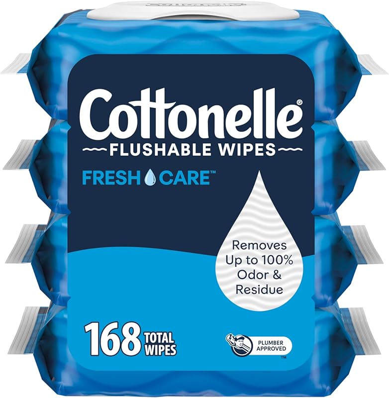 Cottonelle Fresh Care Flushable Adult Wet Wipes, 4 Flip-Top Packs, 168
