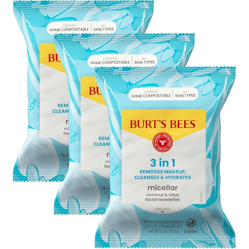 Burt’s Bees Coconut and Lotus Micellar Face Wipes, Makeup Remover and