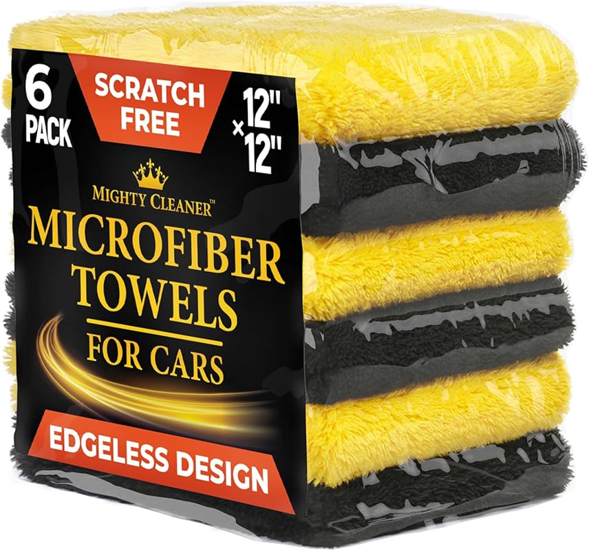 Edgeless Microfiber Car Towels, 540 GSM, 6-Pack 12x12 for Detailing an