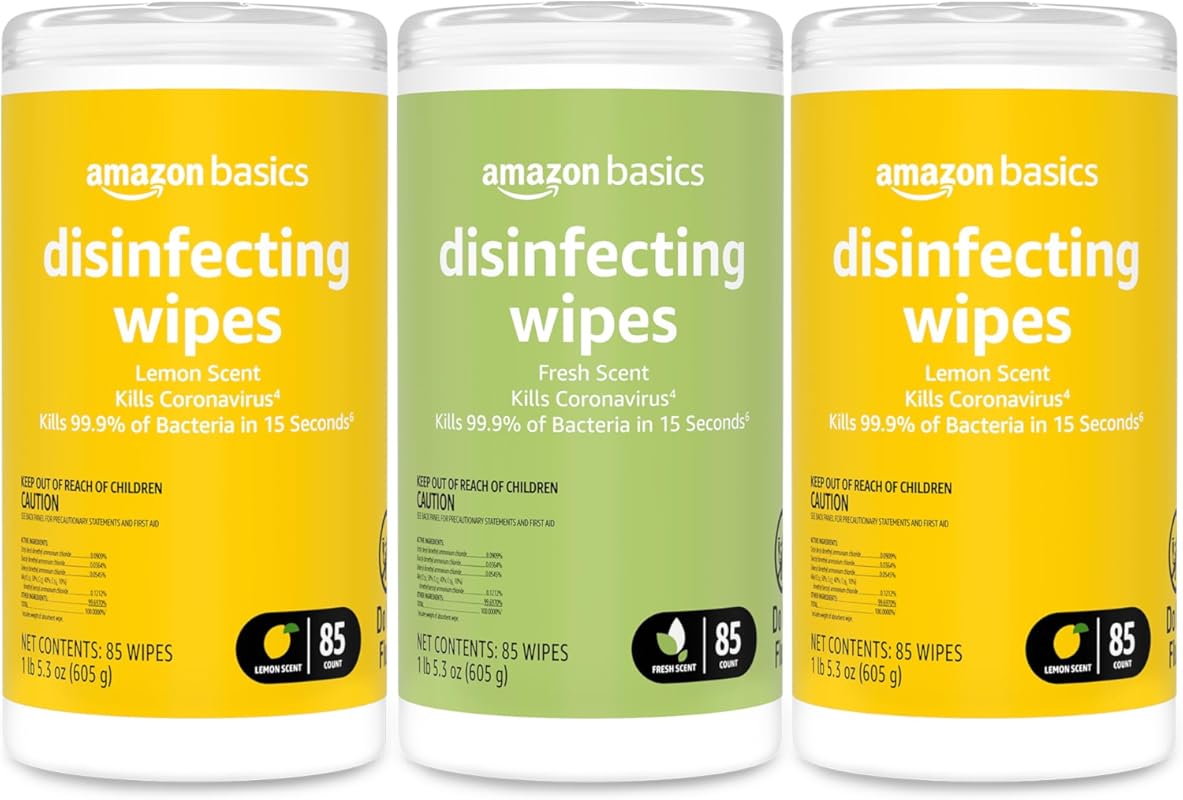 Amazon Basics Disinfecting Wipes, Lemon and Fresh Scent Cleaning Wipes