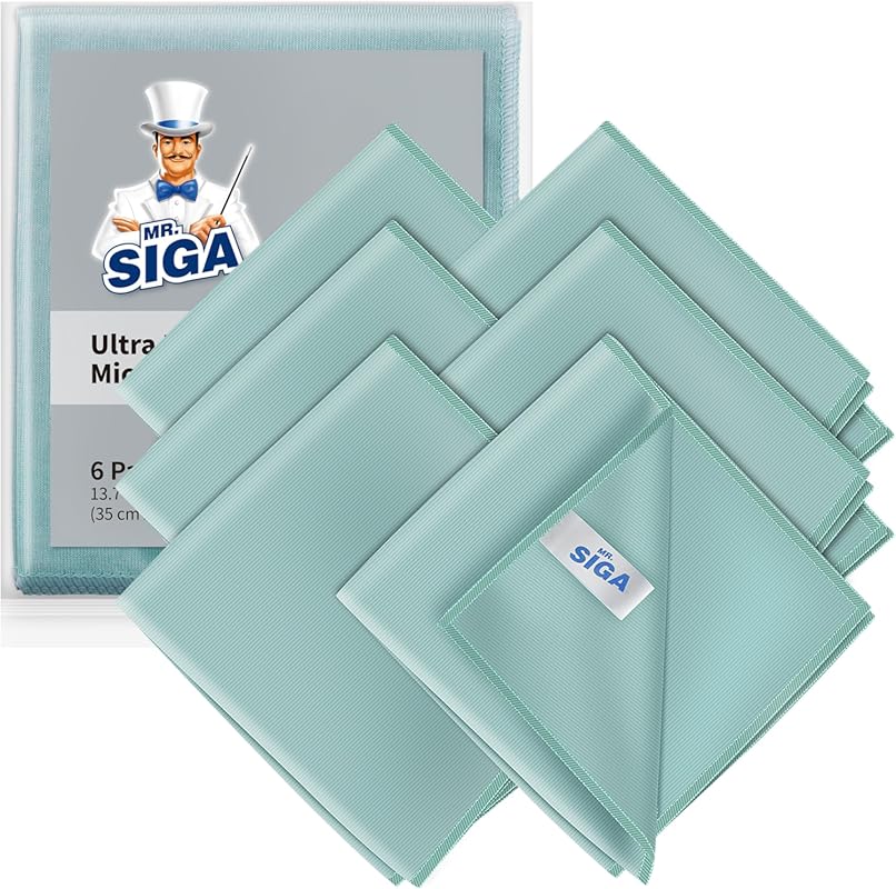 MR.SIGA Ultra Fine Microfiber Cloths for Glass, Pack of 6, 35 x 40 cm 