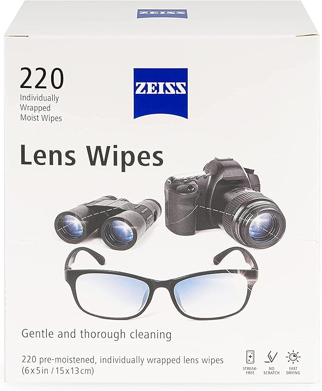 Zeiss Lens Cleaning Wipes, 220 Count Pre-Moistened, Streak-Free Wipes 