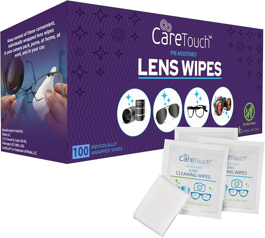 Care Touch Lens Cleaning Wipes, 100 Count Pre-Moistened, Individually 