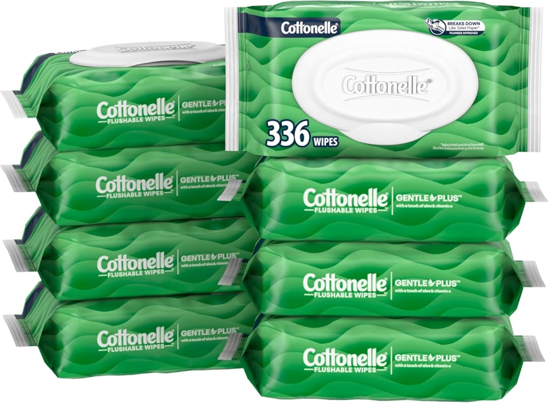 Cottonelle GentlePlus flushable wet wipes for adults with aloe and vit