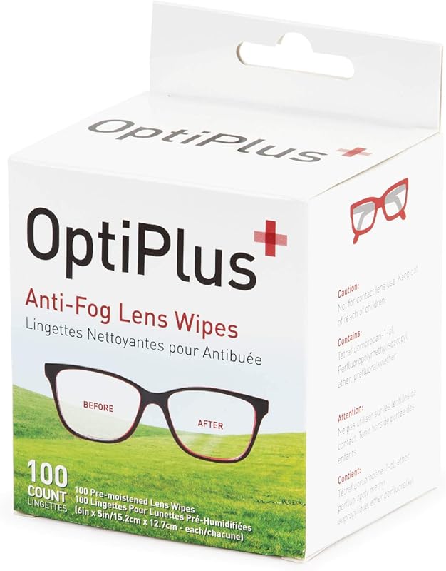 OptiPlus Anti Fog Pre-Moistened Cleaning Wipes for Glasses, Screens, L