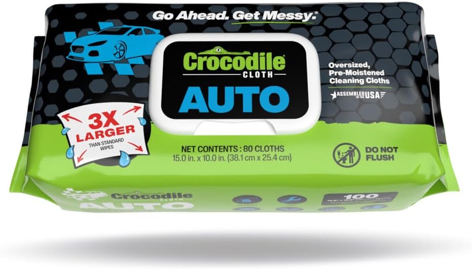 Crocodile Cloth Auto Cleaning Wipes, 100 XL Disposable Wipes for Engin