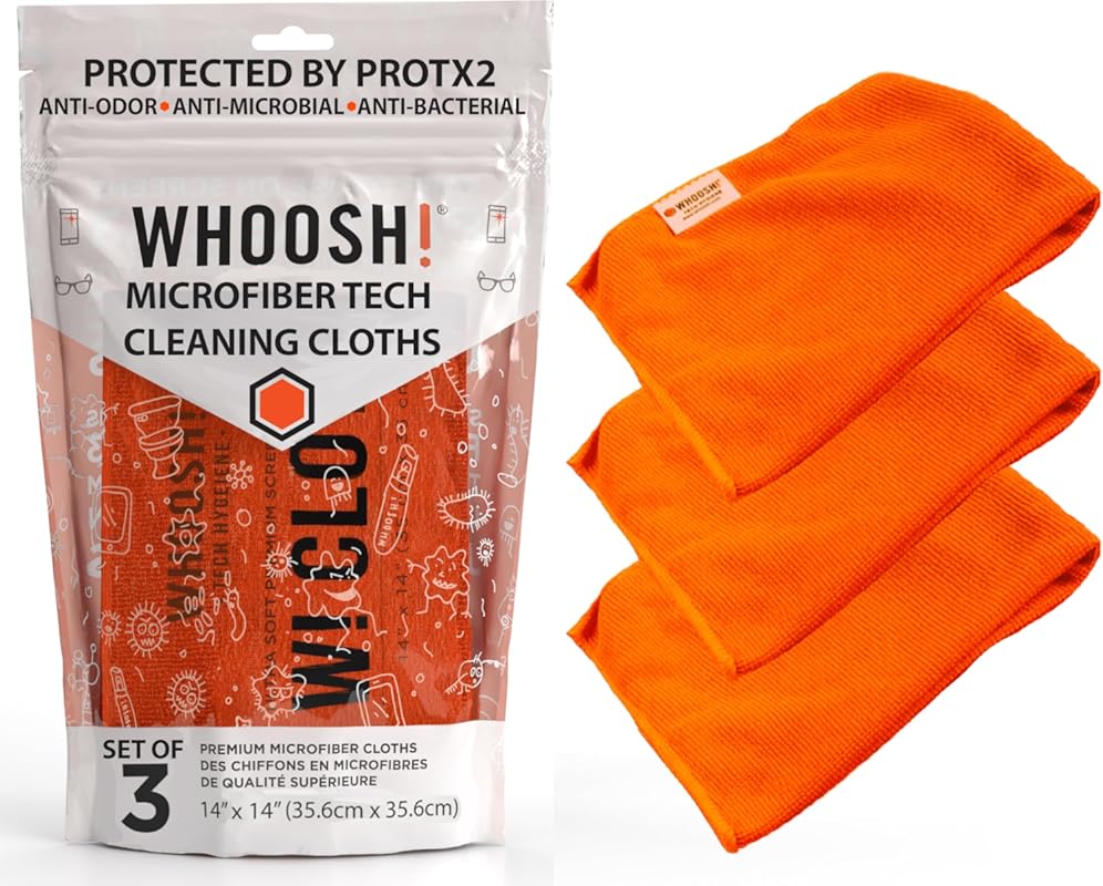 WHOOSH! 3-Pack Microfiber Cloths for Monitor and Screen Cleaning, 14x1