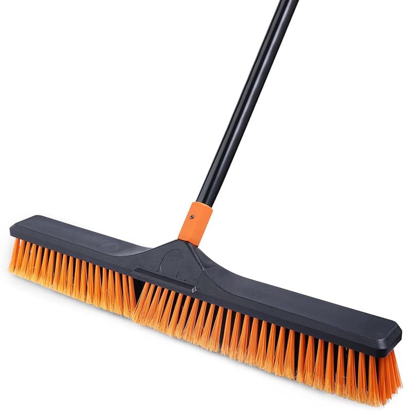24-Inch Push Broom with 65-Inch Handle, Stiff Bristles for Garage, Sho