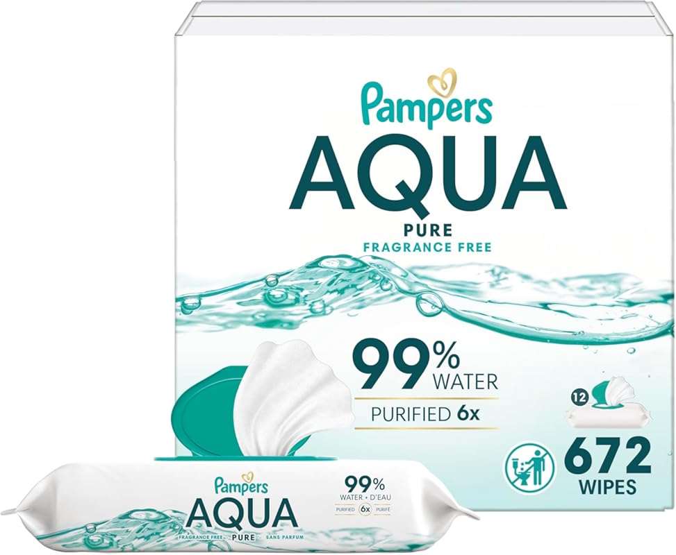 Pampers Aqua Pure Baby Wet Wipes, 99% Water, Hypoallergenic Unscented 