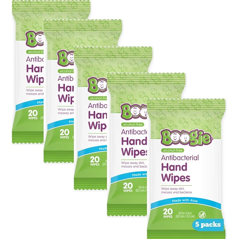 Boogie Antibacterial Hand Wipes, Alcohol-Free Hypoallergenic Skin Wipe
