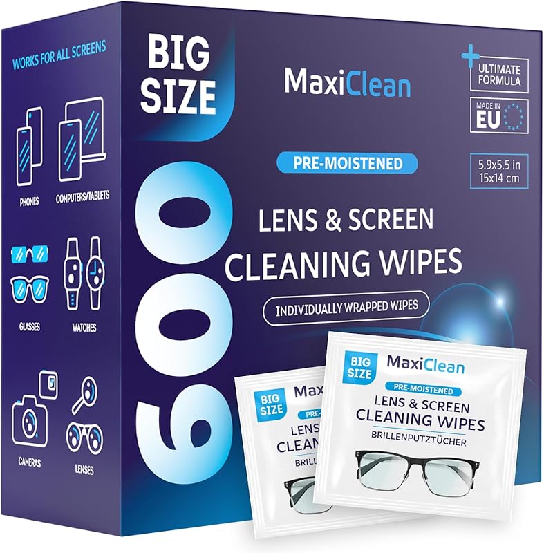 600 Count Eyeglass Lens Cleaning Wipes, Pre-Moistened, Individually Wr