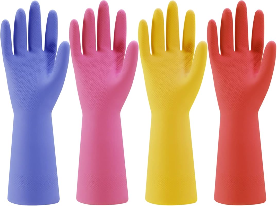 Reusable Colorful Rubber Kitchen Dishwashing Gloves with Non-Slip Grip