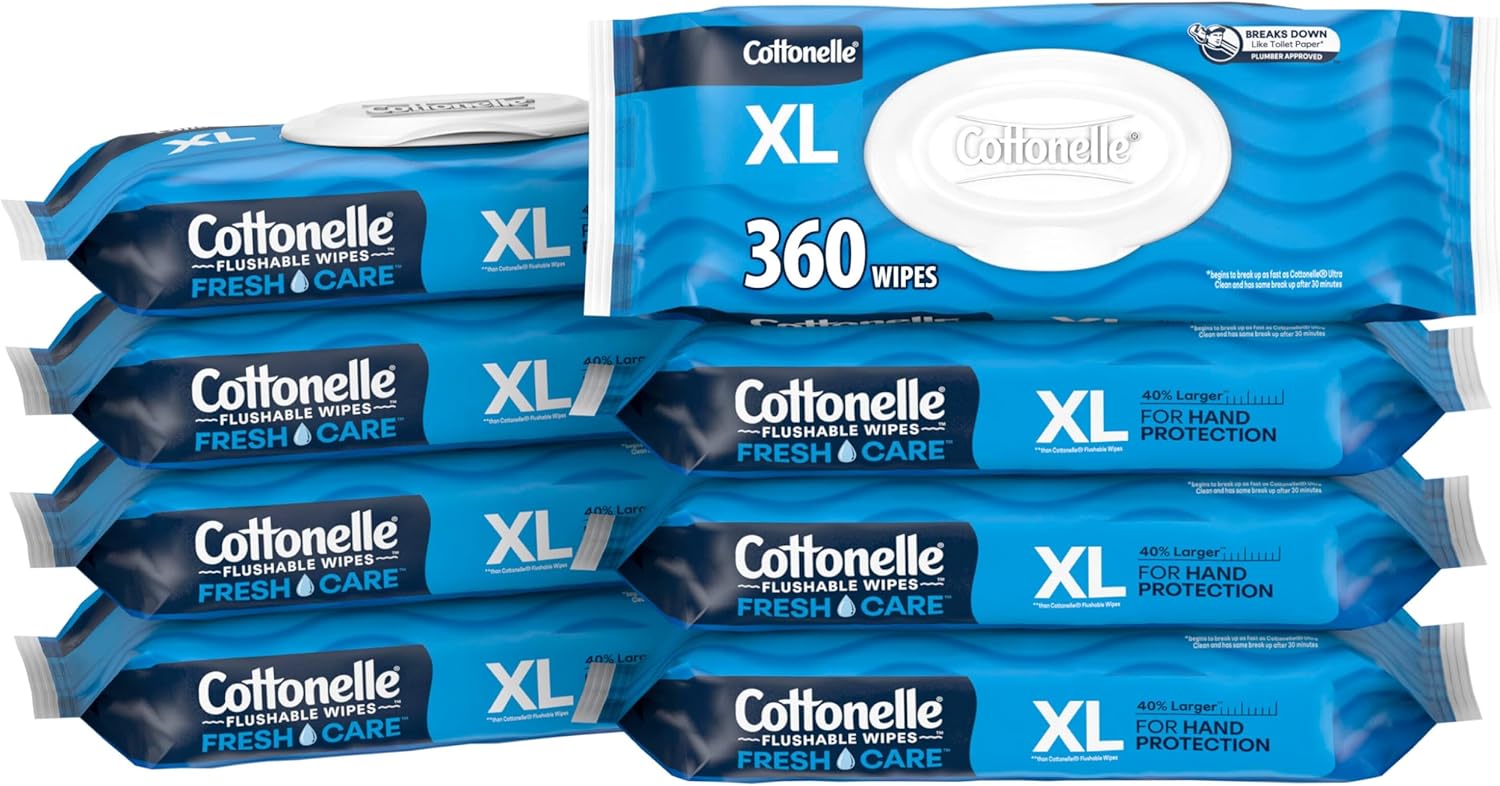 Cottonelle XL Flushable Wet Wipes for Adults, Extra Large Wipes, 8 Pac