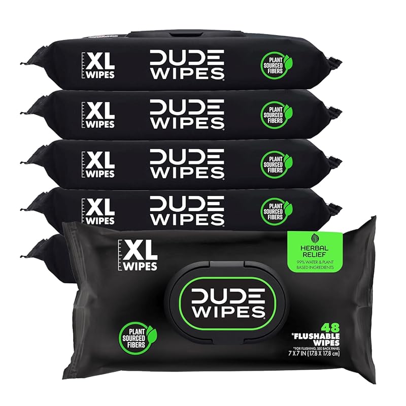 Dude Wipes Flushable Herbal Relief Wipes for Men, Extra Large with Wit