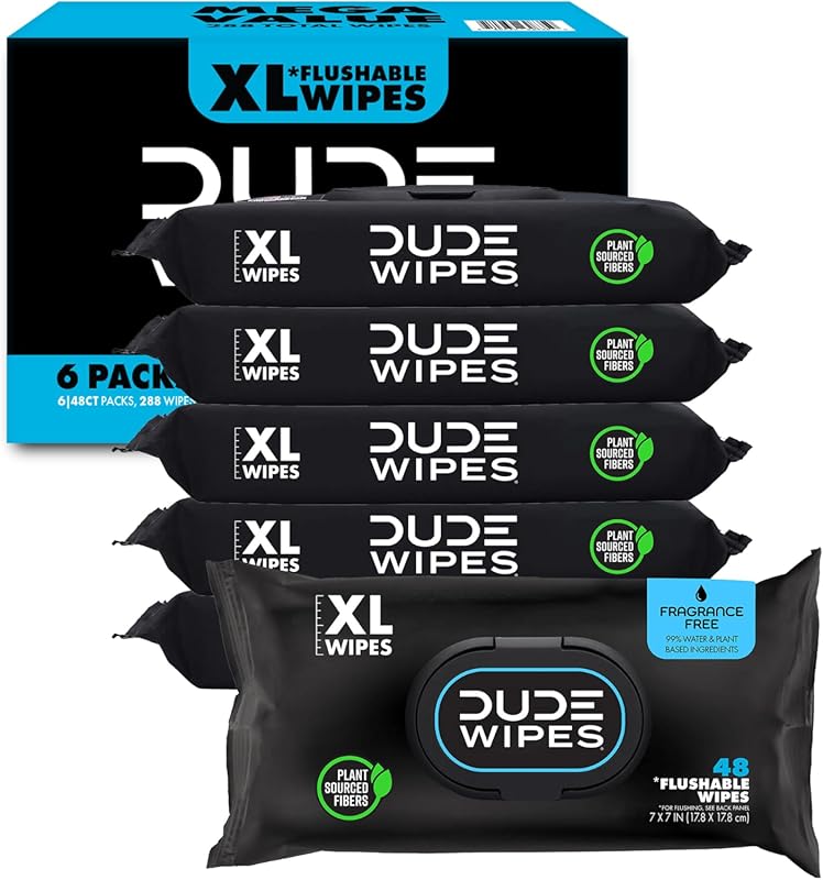 Dude Wipes Flushable Butt Wipes, Unscented, Extra Large with Vitamin E
