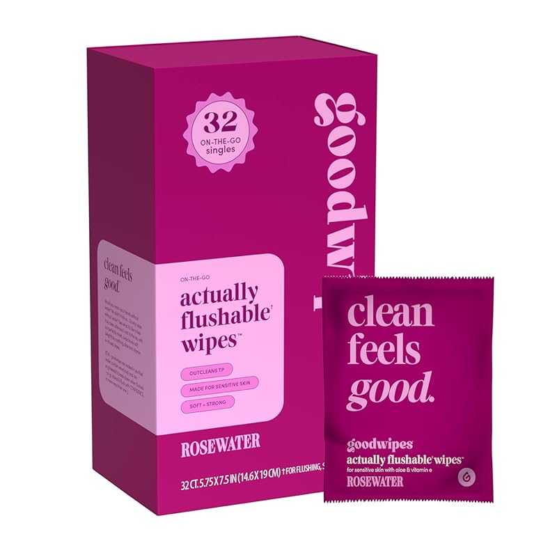 goodwipes individually wrapped flushable butt wipes for women, portabl