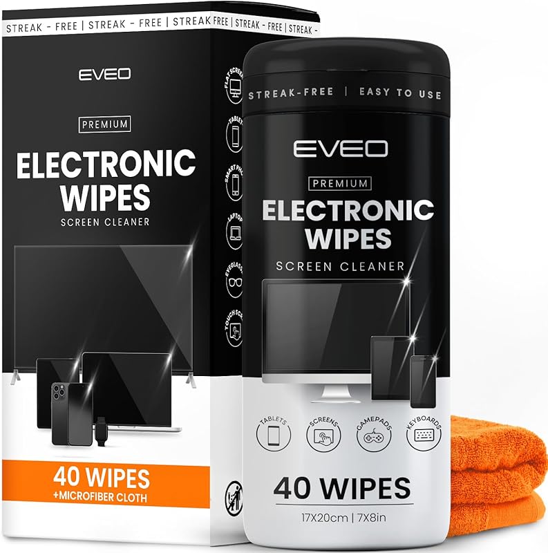Electronic Screen Cleaning Wipes, 40 Streak-Free Cloths with Microfibe