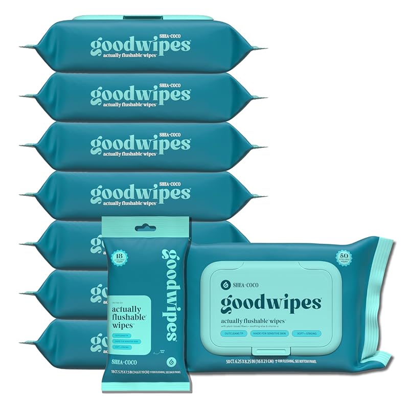 goodwipes Flushable Butt Wipes with Vitamin E and Aloe, Extra Large Be