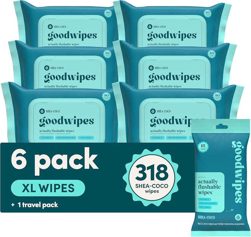 Goodwipes Flushable Butt Wipes for Men, Extra Large with Vitamin E, Al