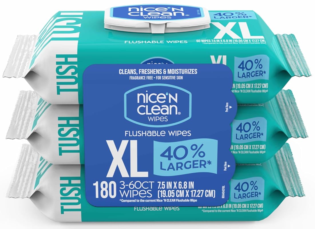 Nice ‘N CLEAN Extra Large Flushable Adult Wet Wipes, Unscented, Hypoal